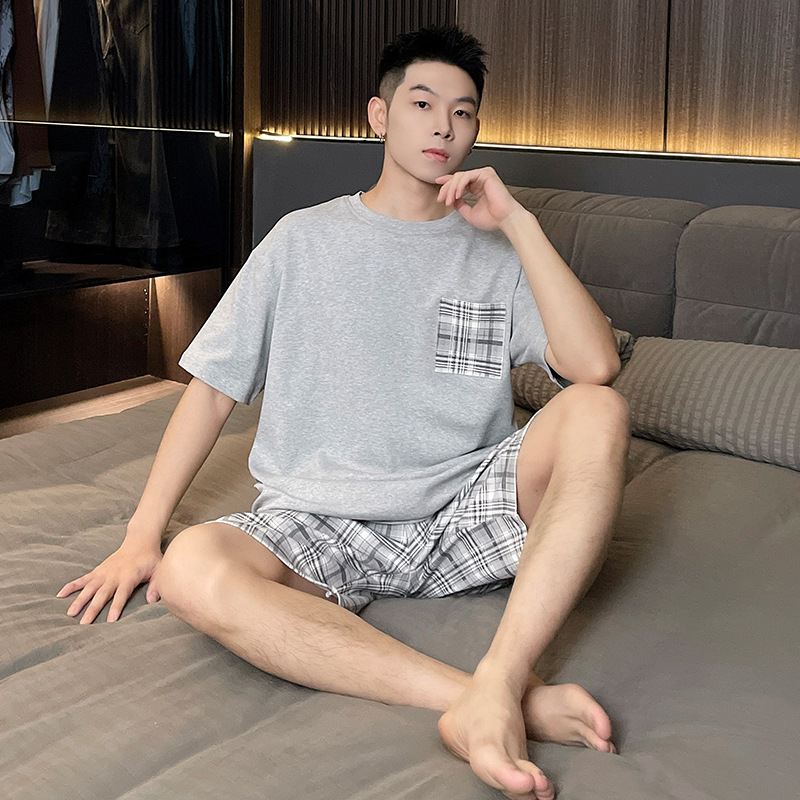 Summer New Arrival Pajamas Men's Double Short Round Neck Pull Rack Imitation Cotton Creative Printed Pajamas Casual Simple Loose Home