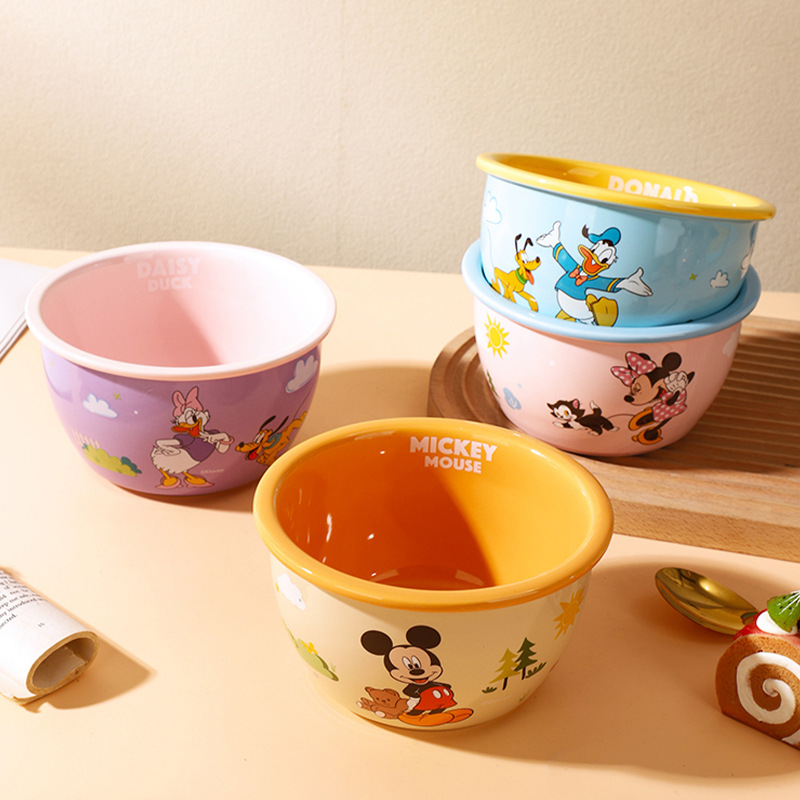 Disney Donald Duck Ceramic Shunxing 6inch Sided Bowl Cartoon Tableware Deep Plate Bowl Set Household Rough Edge Bowl