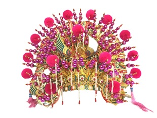 Chinese traditional handmade drama helmet phoenix crown hat Buddha hat phoenix crown hat copper leather Plum Red plate beads phoenix crown