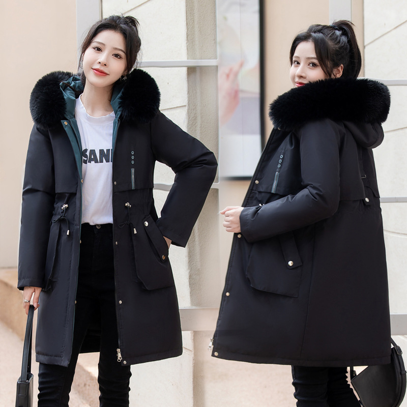 Ropa de algodón mediano y largo para mujeres invierno 2024 nuevo estilo coreano delgado una ropa de tres vestidos para superar la chaqueta de plumón ropa de algodón para mujeres