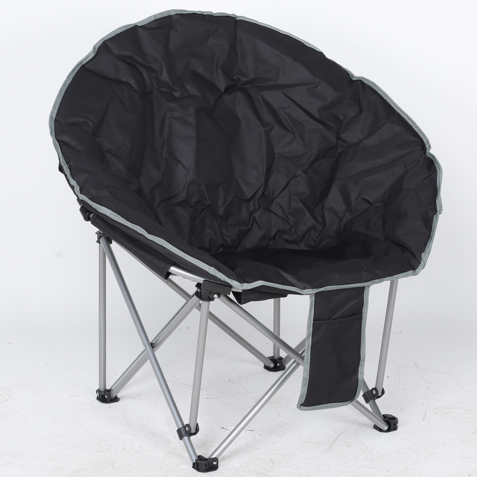 Outdoor Camping Folding Chair Black Quilted Moon Chair American Cup Holder Cup Bag Folding Armchair Lazy Sofa Chair