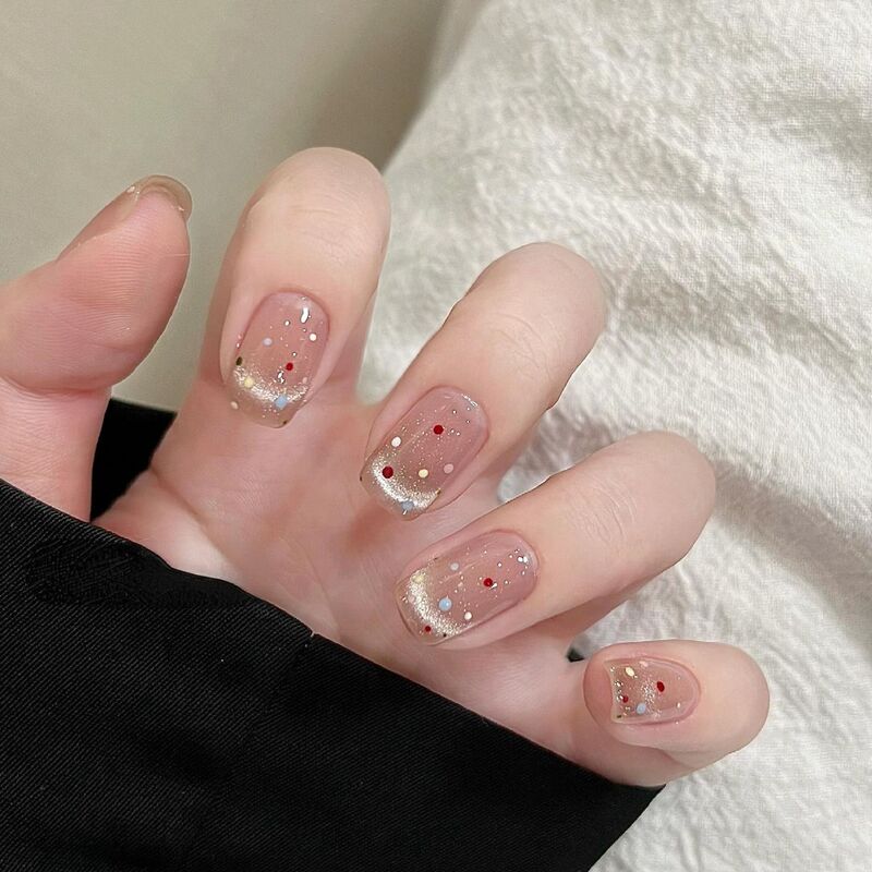 Cat's Eye Advanced Hand-Wearing Armor Hand-painted Girls Ins Wave Dot Dopamine Cute White Nail Patch Finished
