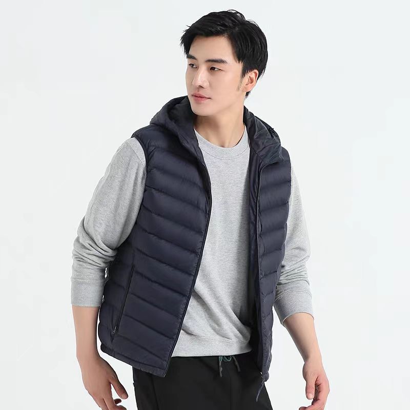 Ribbed down Cotton Vest Jacket, New Winter Style for Men, Ultra-Light Vest for Outerwear, Fashionable and Warm Hooded Vest Ribbed down Cotton Vest Jacket, New Winter Style for Men, Ultra-Light Vest for Outerwear, Fashionable and Warm Hooded Vest