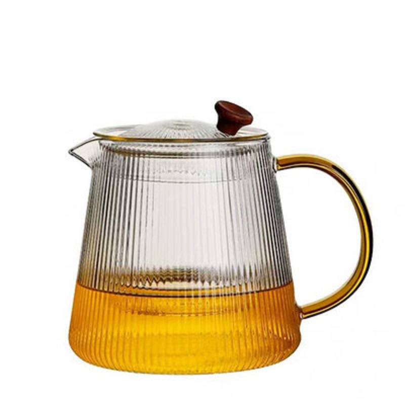 Tetera de vidrio climatizada engrosada patrón vertical tetera de filtro hogar Kung Fu fruta flor tetera juego de té traje