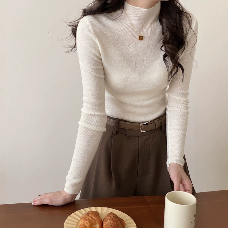 100% ultra-fine merino wool half-turtleneck knit sweater for women, autumn and winter, slim fit, solid color, base layer, 26 100% ultra-fine merino wool half-turtleneck knit sweater for women, autumn and winter, slim fit, solid color, base layer, 26
