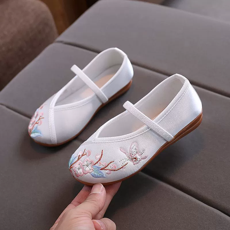 Туфли для девочек Hanfu национальный стиль детские танцевальные туфли из ткани, туфли, туфли, туфли, детские вышитые ботинки, жемчужные, туфли, древний стиль