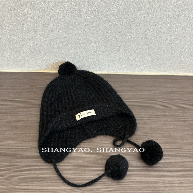 亲子帽纯色毛线帽宝宝秋冬季护耳保暖冷帽可爱毛球针织帽儿童帽子|undefined