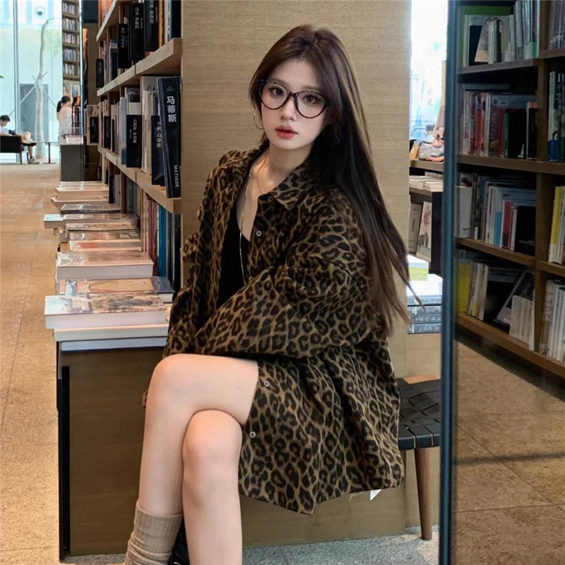 衬衫2025秋季时尚洋气宽松显瘦衬衣小个子美式复古豹纹外套女上衣|undefined