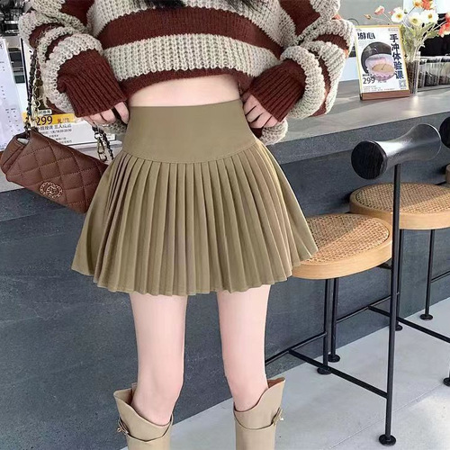 Sweet Short Skirt with Pleats, White, High-Waisted, Slimming, 2025, Non-Slip, Flare Hem