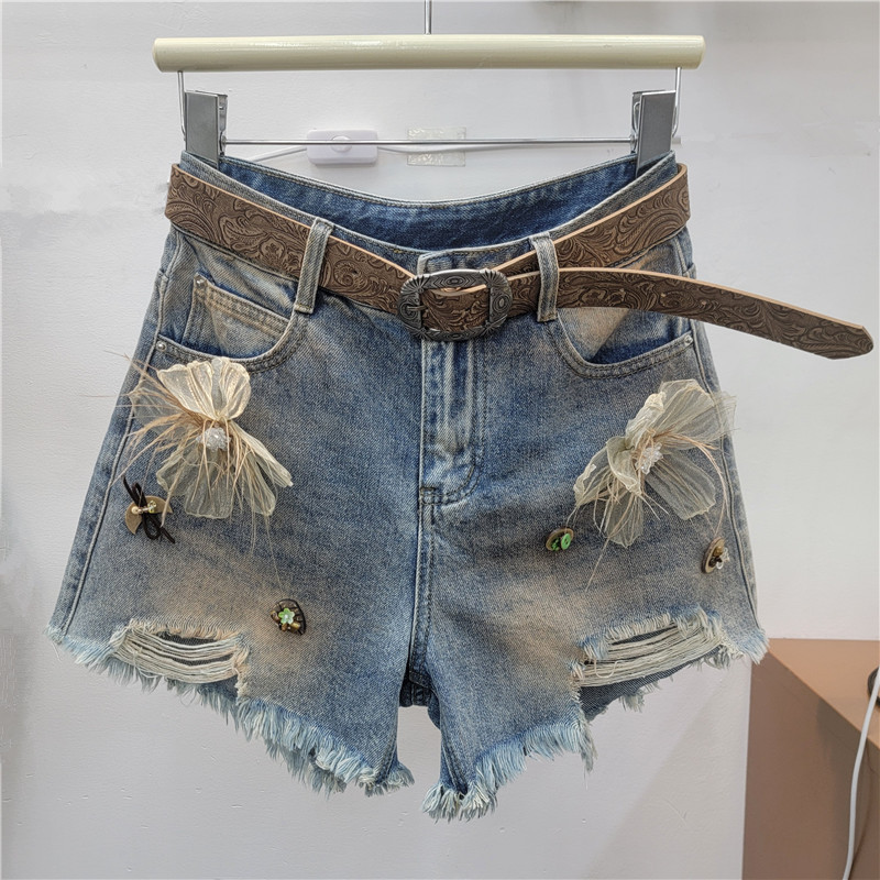 Pantalones Cortos de Mezclilla de Pierna Ancha para Mujer de Talle Bajo