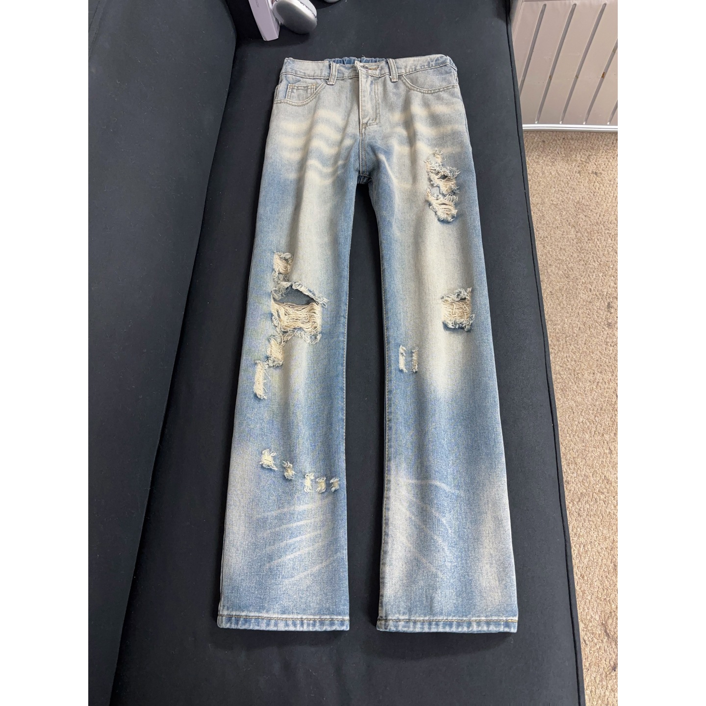 Men's Ripped Jeans High Street Style Slightly Flared Straight Leg Pants Trendy Brand Versatile Summer Design Wasteland Look_mkmklike.com