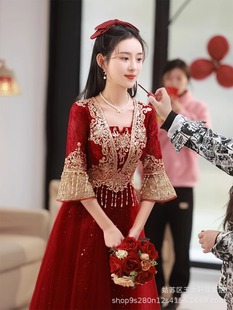 Chinese toast dress bride 2024 New Wedding red high-grade dress winter Xiuhe dress autumn and winter long sleeve
