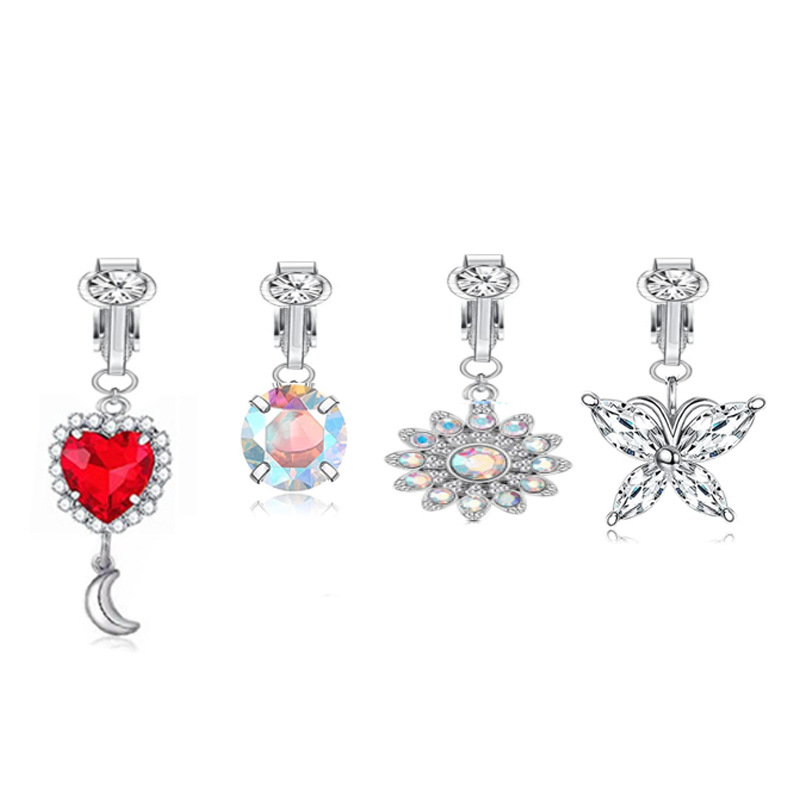 Fashion Heart Shape Crown Butterfly Stainless Steel Plating Zircon Ear Clips Umbilical Ring display picture 5