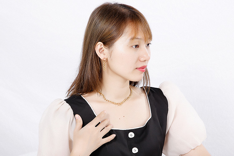 simple circle thick chain titanium earrings necklace chain set wholesale nihaojewelry