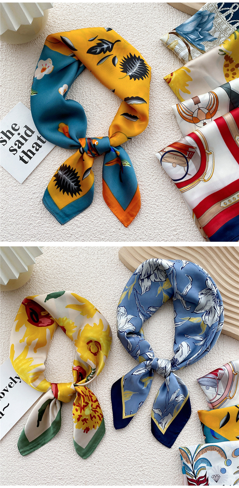 45g Weight Silk Scarf Classification Daily Occasion Polyester Material Geometric Pattern All Seasons Season Women's Gender Printing Design Elegant, Sweet Style Women's Elegant Sweet Geometric Polyester Printing Silk Scarf 1