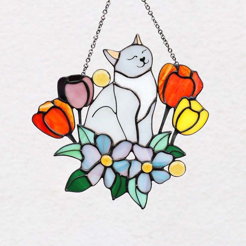Colgante nuevo colgante de ventana acrílica de color flores gatos decoración de pared del hogar regalo para los amantes del gato