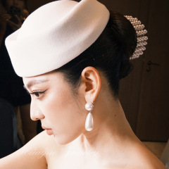 毛毡帽子头饰赫本风jennie同款平顶小礼帽法式高级空姐帽新娘头饰