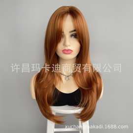 欧美假发wigs 红橙色长卷发 小蕾丝化纤假发头套工厂现货外贸专供