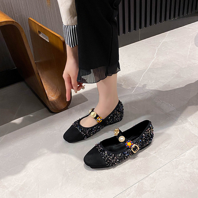 Giày Mary Jane nữ đế bệt mũi tròn phong cách retro — Màu hồng, Màu xanh dương, màu đen