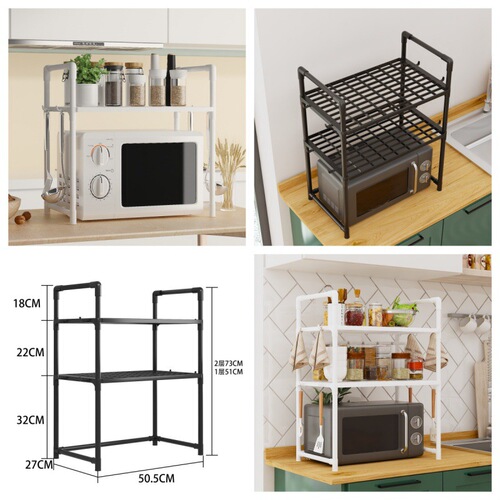 Kitchen with handle hooks, spice organizer rack, microwave shelf, widened and thickened oven, bread machine shelf
