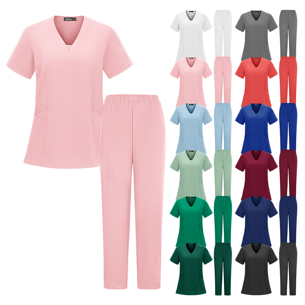 短袖V领套装美容院医生护士工作服整形医生牙科口腔外科洗手衣
