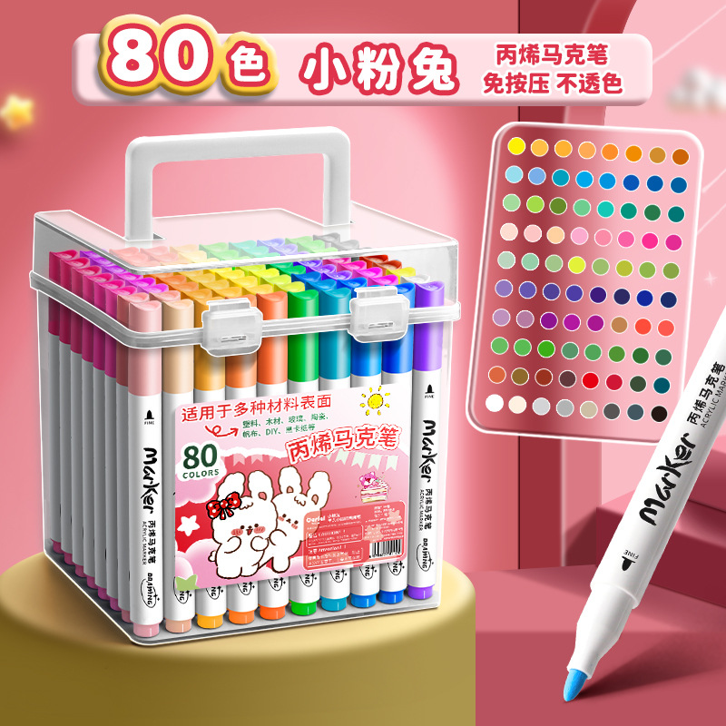 Marcador de acrílico opaco color plegable color niños lavable 48 color estudiantes de escuela primaria de arte jardín de infantes acrílico doble cabeza