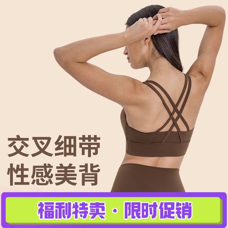 跨境新款交叉美背瑜伽上衣背心高强度防震健身运动内衣女夏DW002