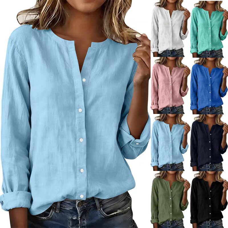2026 European and American Amazon Independent Site Bamboo Cotton Plus-Size Casual Stand-Collar Women's Shirt