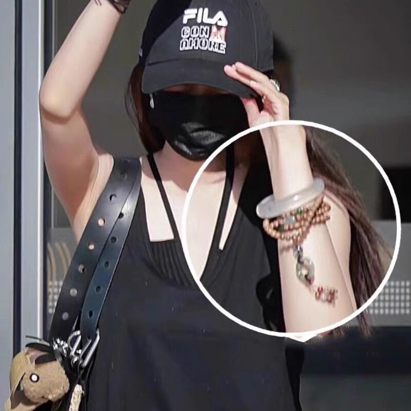 幂幂同款925银奇楠沉香圆珠和田玉竹节弹力四圈手串女新中式国风|undefined