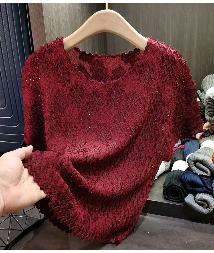Áo thun cổ tròn dáng rộng tay ngắn xếp ly bèo nhún mùa hè — Màu đen, Màu xanh navy, Màu đỏ hoa hồng, Màu trắng chi tiết 18
