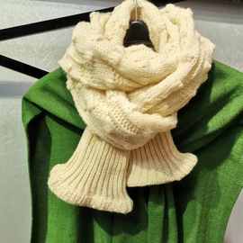 韩版粗毛线立体灯笼球针织围巾女设计感加厚双层秋冬保暖围脖