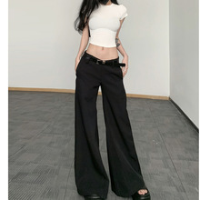 高个子小众黑色V型低腰休闲西裤女新款廓形显瘦微喇宽松阔腿长裤