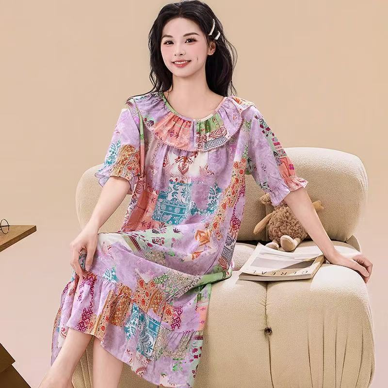 Mianchun Shijia's New Short-Sleeved Nightgown for Women, Summer Doll Collar Nightgown, Large Size Lazy Home Wear, Women's Dress