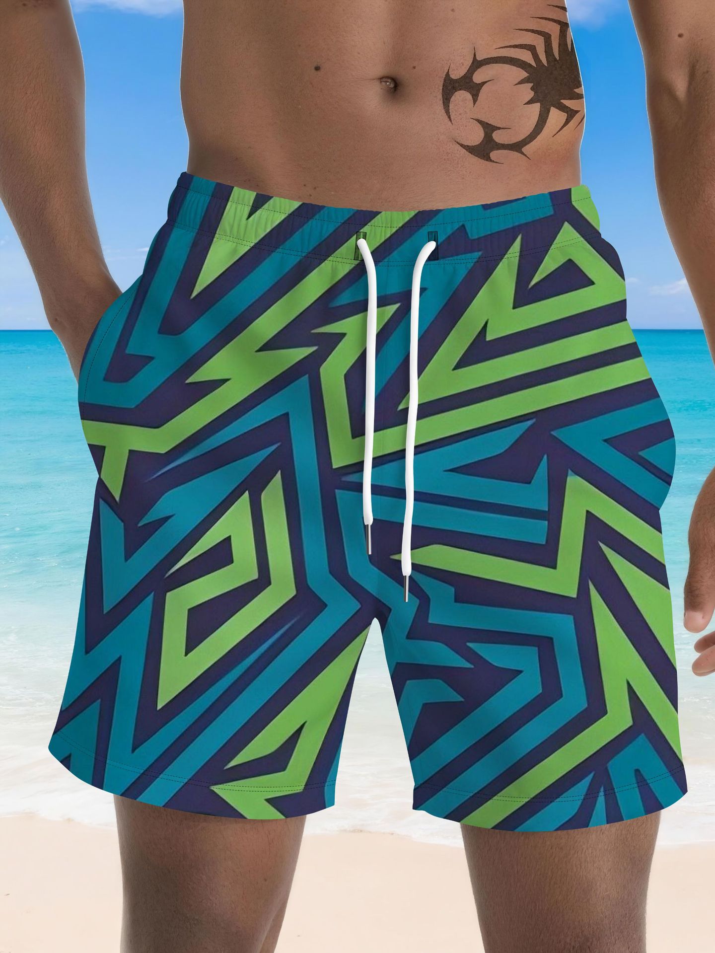 Men's 3D Digital Print Quick-Dry Shorts Tropical Palm Tree Design Summer Beach Swim Trunks_viptrois.com