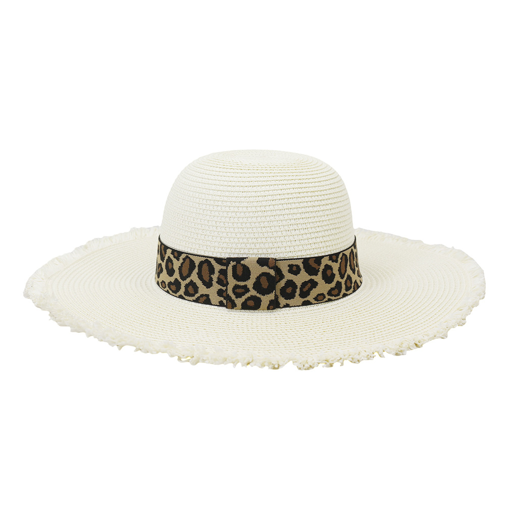 Sunscreen Leopard Print Raw Edge Dome Straw Hat NSDIT104164