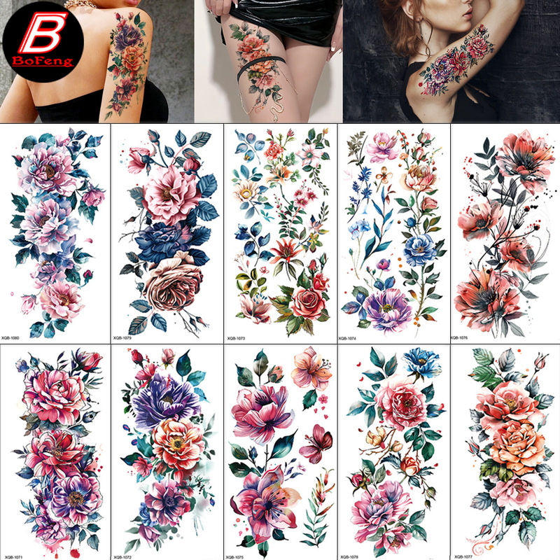 25 New Half Arm Flower Arm Tattoo Sticker Flower Indian Tribal Animal Tiger Lion European and American Tattoo Sticker