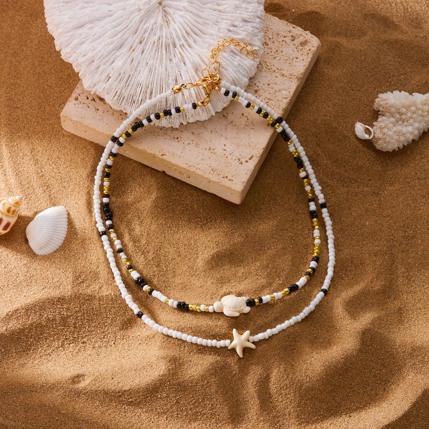 20g Weight Lobster Trigger Clasp Closure Clasp Closure Type Necklace Classification Seed Bead Chain Material Beaded Chain Chain Type 1 Piece Quantity Holiday, Travel Occasion Alloy, Seed Bead Material Tortoise, Starfish Pattern All Seasons Season Women's Gender Plating Design Cute, Beach Style Cute Beach Tortoise Starfish Alloy Seed Bead Beaded Chain Lobster Trigger Clasp Closure Beaded Necklaces Wholesale 28