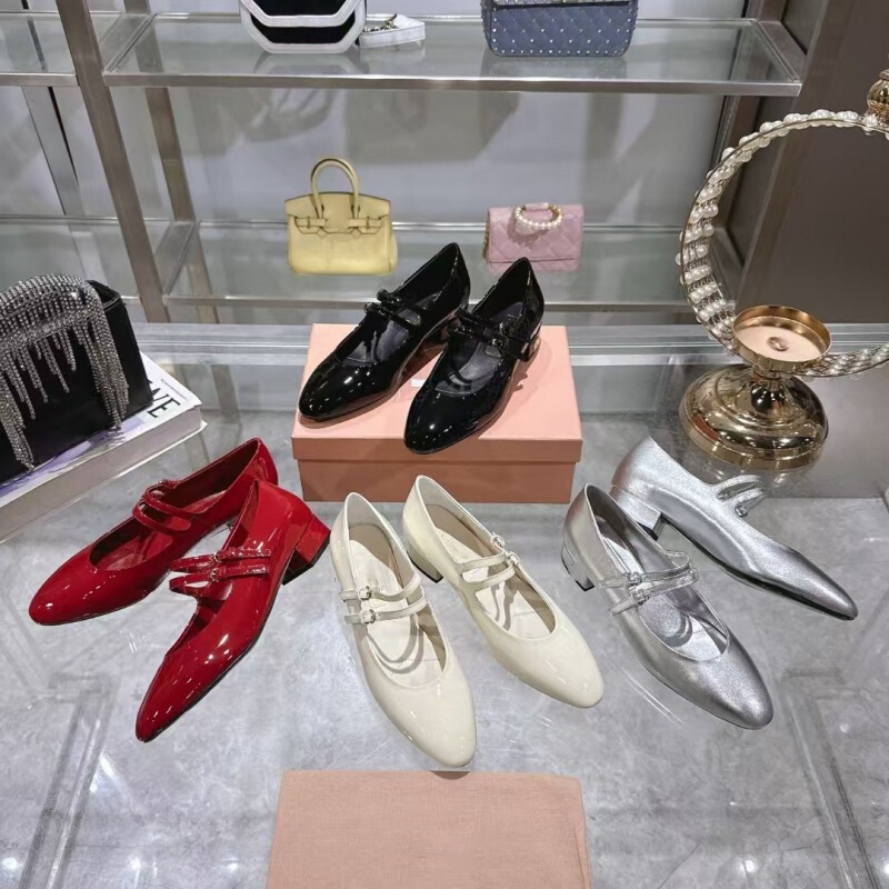 High Version Miu2025 Autum New Genuine Leather Sole Double Strap Round Toe Mid-Heeled Ballet Shoes Mary Jane Shoes for Women