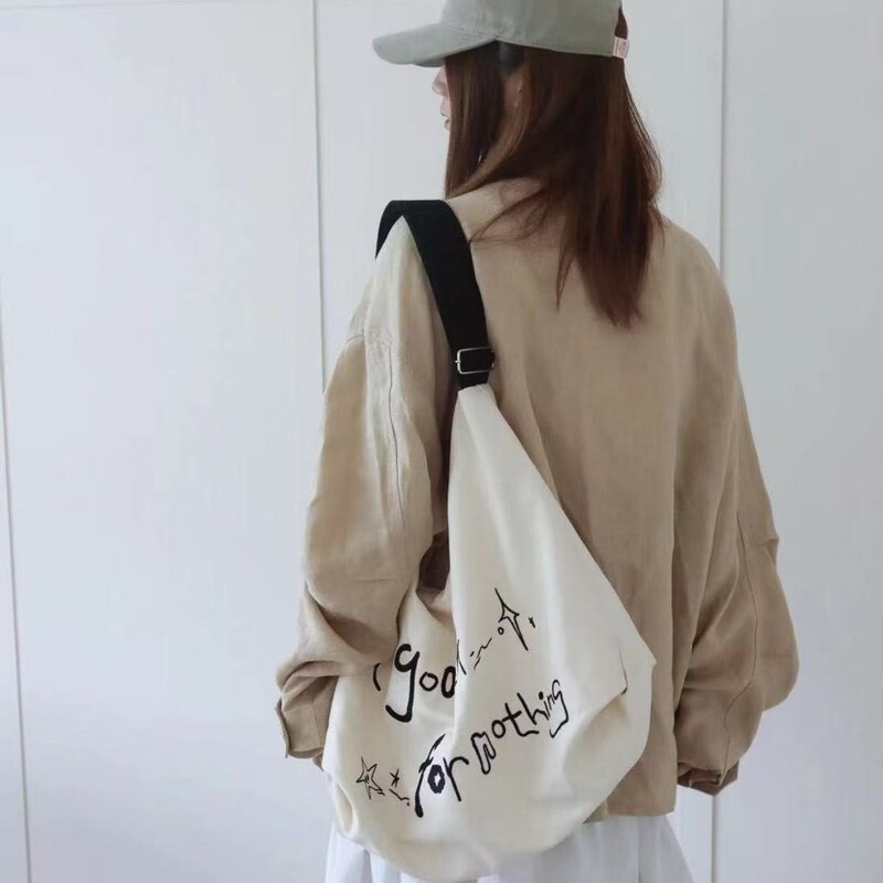 Korean Letter Canvas Bag for Women 2024 Fashion New Trendy College Style Tote Bag Versatile Large Capacity Crossbody Bag