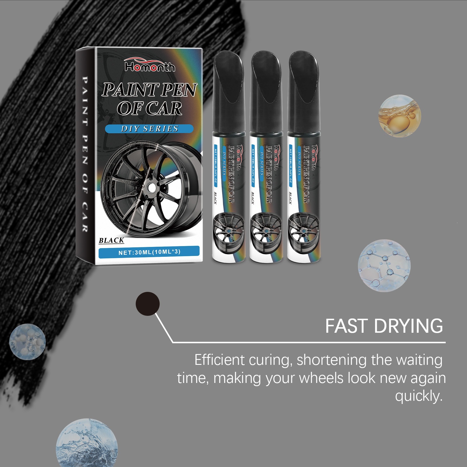 Homonth Black Car Wheel Scratch Repair Pen Car Paint Scratch Removal and Repair Touch-Up Pen