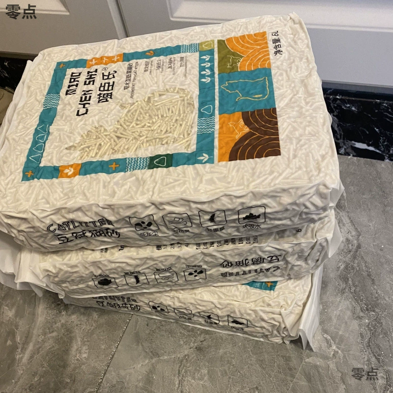 Наполнитель для кошачьего туалета из тофу, дезодорирующий, без пыли, комкующийся, смываемый, ароматизированный, в вакуумной упаковке, оптом.