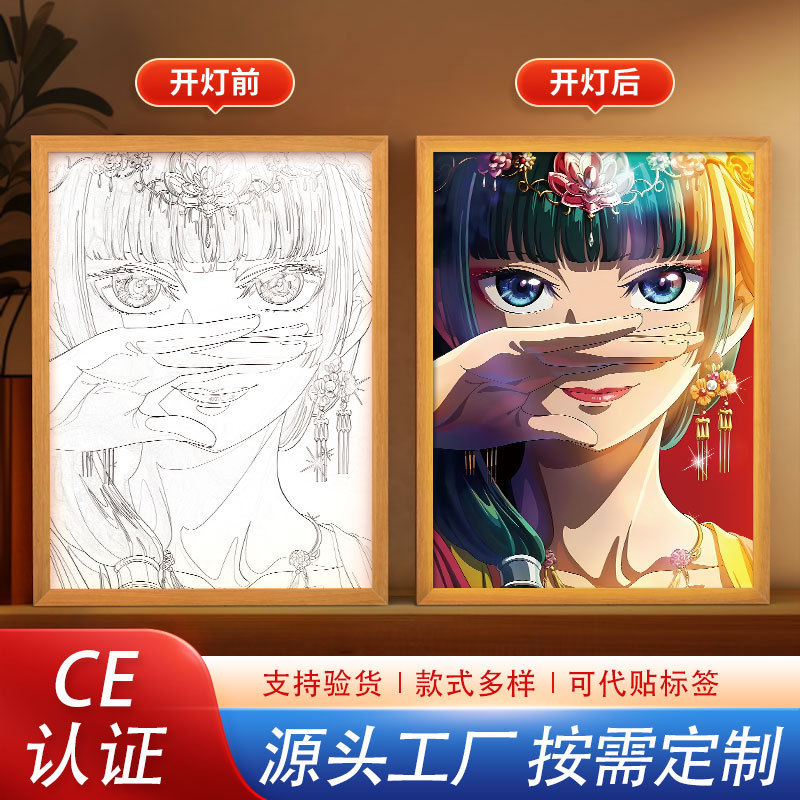 Japanese Anime Medicine Shop Girl's Whispering Light Painting Cat Nin's Two-Dimensional Peripheral Luminous Painting Photo Frame Creative Ornaments