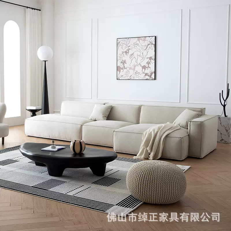 温妮磨砂布艺防猫爪意式极简客厅异形豆腐块法兰丝全拆洗直排沙发