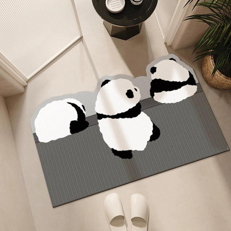 Cute and Fun Cartoon Panda Diatom Mud Floor Mat Bathroom Toilet Water-Absorbent Non-Slip Quick-Drying Foot Mat Entrance Mat