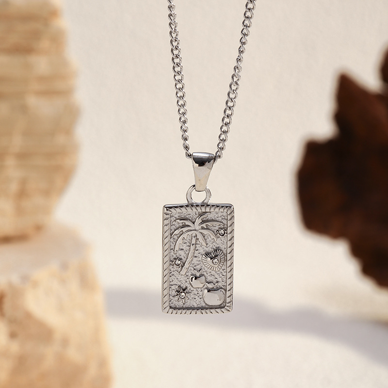 Cross, Coconut Tree, Lion Pattern All Seasons Season Wholesale Jewelry Elegant Vintage Style Cross Coconut Tree Lion 304 Stainless Steel Mixed Metal Plating Cable Chain Box Chain Snake Chain Pendant Necklace