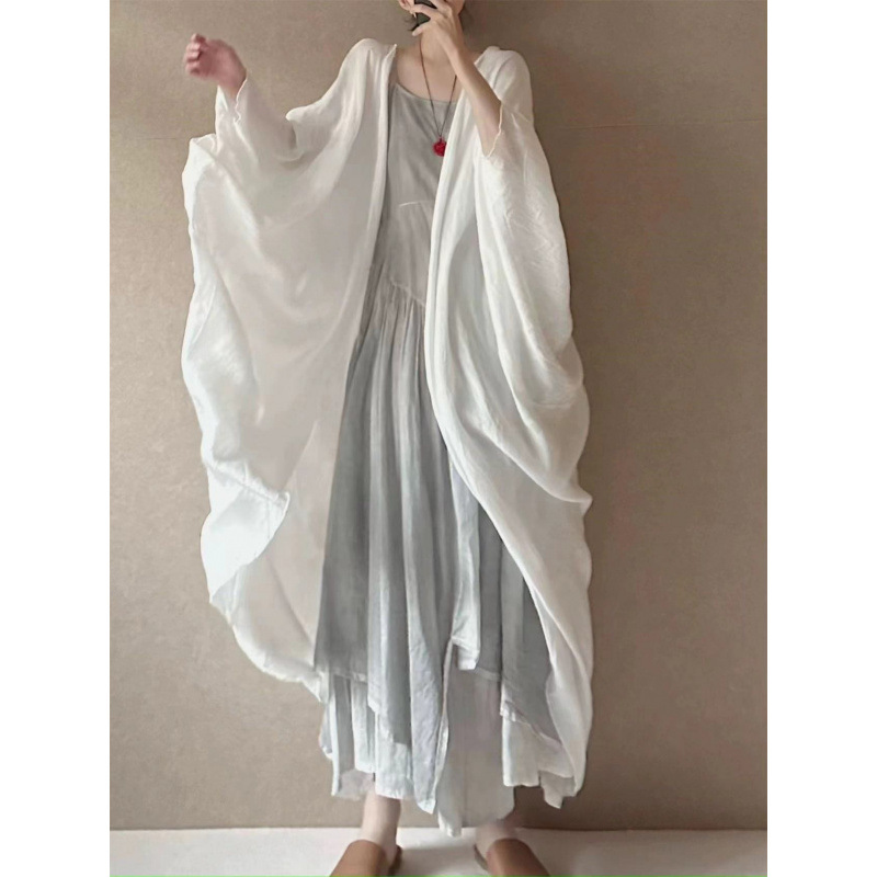 Summer New Style Zen New Chinese Style Loose Large Size Long Sun Protection Bat Sleeve Cocoon-Shaped Outer Cardigan