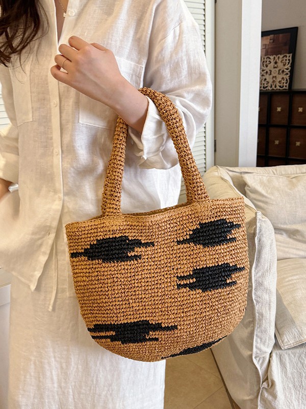 Bolsa de paja de gran capacidad para mujeres verano 2026 nueva moda de paja de hombro bolsa de brazo de vacaciones en la playa bolsa