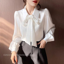 飘带白色蝴蝶结衬衫女2025春秋新款气质长袖衬衣通勤法式上衣好看