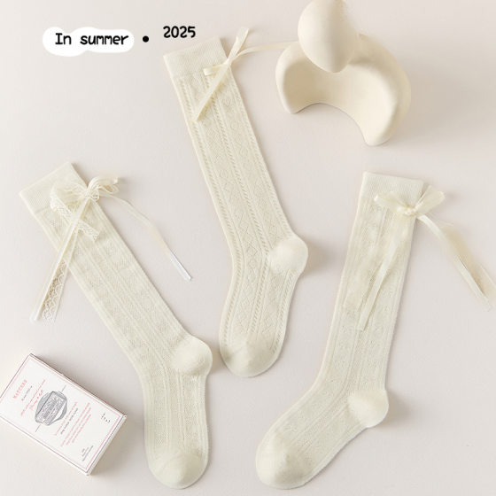 Girls' Stockings Spring and Summer Thin Mesh Calf Socks JK Lolita Big Baby Bow Princess Socks