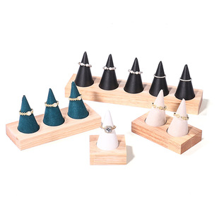 Wooden Velvet Conical Ring Display Stand Jewelry Display Props Conical Ring Stand Jewelry Stand Ring Display Stand